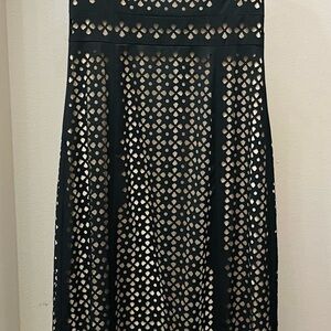 Elliatt Black and White Midi A-Line Skirt with Cut Out Details